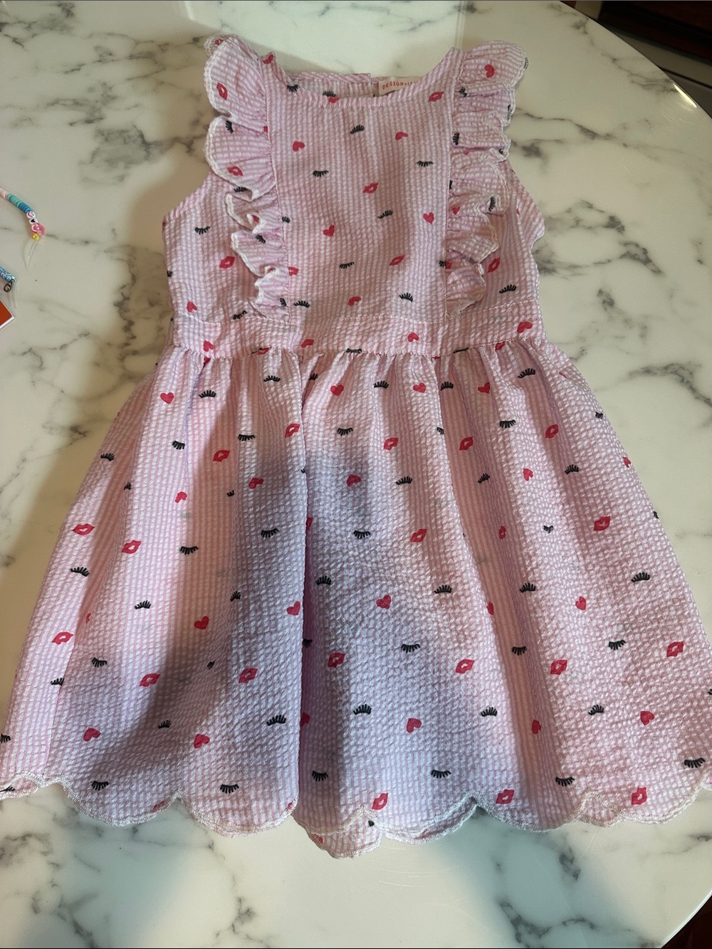 Girls, Design History, Pink Ruffle Dress with Heart Print (200)